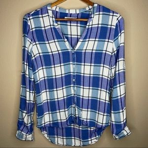 Kenneth Cole Reaction XS Plaid Flannel Button Down Blue White Lower in Back